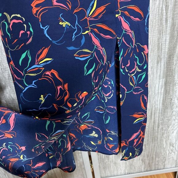 Sugar Lips Maxi Dress Deep Slit Short Sleeves Navy Floral Print Size M - Picture 4 of 10